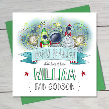 Godson Spaceman Childs Birthday Card, 4 of 4