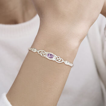 Solid Sterling Silver Celtic Amethyst Bangle, 3 of 12