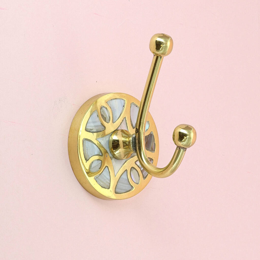 G Decor Mother Of Pearl Gold Brass Double End Coat Hook, 1 of 2