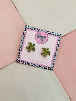 Green Turtle Glitter Studs / Sea Turtle Jewellery / Gift For Nature Lovers, 3 of 5