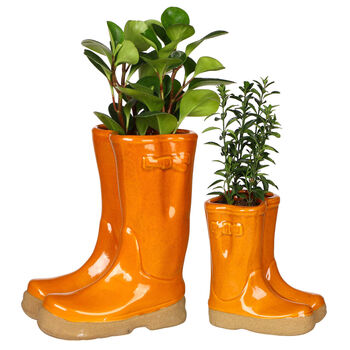 Personalised Orange Welly Boot Planters Gift Set, 2 of 10