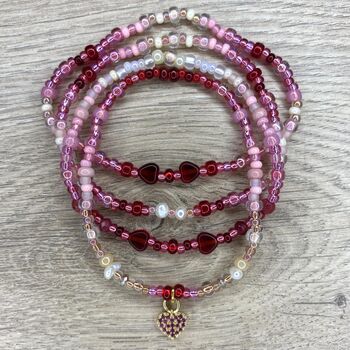 Ombre Red And Pink Beaded Bracelet With Pearls, 8 of 8