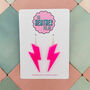 Neon Pink Glitter Lightning Bolt Earrings Small And Large, thumbnail 1 of 10
