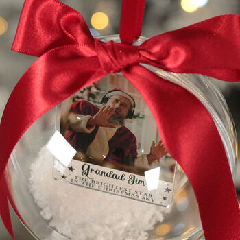 Memorial Photo Snowy Acrylic Christmas Tree Bauble Decoration, 2 of 5