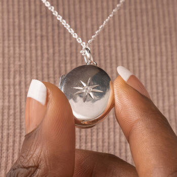 Personalised Sterling Silver Oval Star Locket, 3 of 10