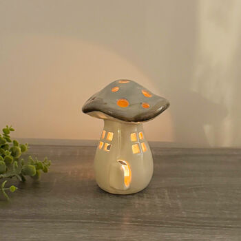 Ceramic Mushroom Lamp Toadstool Tealight Candle Holder, 3 of 10