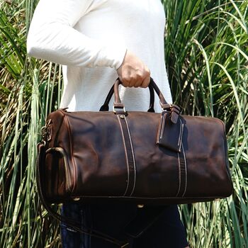 Genuine Leather Holdall Duffel Weekender, 4 of 12