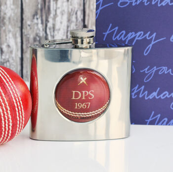 Personalised Cricket Birthday Hip Flask, 2 of 5