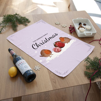 Personalised Robin Baubles Tea Towel, 2 of 6