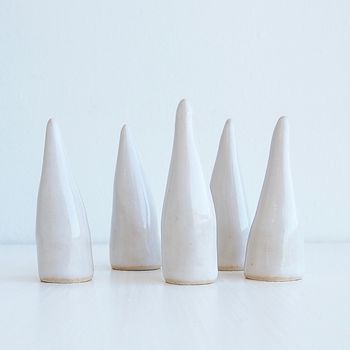Handmade White Gloss Ceramic Ring Holder Cones, 10 of 11