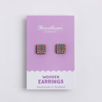 Granny Square Wooden Earrings, 3 of 4