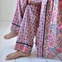 Block Printed Apricot, Navy And Persian Red Floral Cotton Dressing Gown, thumbnail 7 of 8