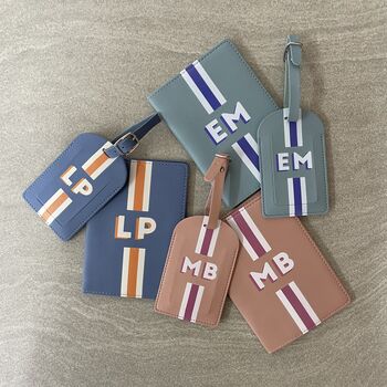 Personalised Faux Leather Stripe Travel Set, 9 of 10