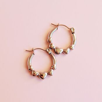 Heart Hoop Stainless Steel Earrings Gold Or Silver Tone, 3 of 9