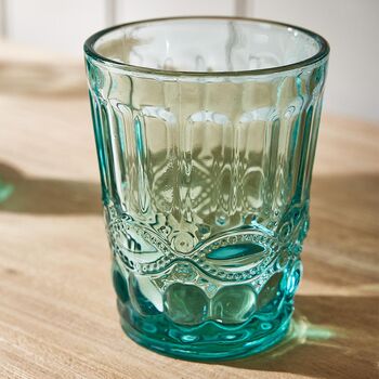 Set Of Four Aurielle Embossed Turquoise Tumbler Glass, 4 of 6
