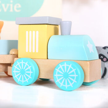 Pastel Wooden Animal Train With Personalised Bag, 3 of 7