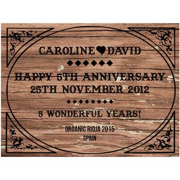 Wood 5th Fifth Wedding Anniversary Personalised Wine, 2 of 5