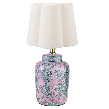 Pink Floral Ceramic Table Lamp With Scalloped Shade, 2 of 7