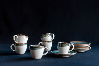 Turquoise Set Of Six Porcelain Espresso Cup And Saucer, 4 of 12