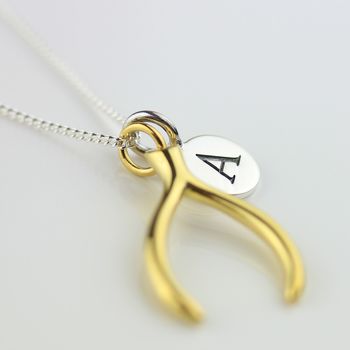 Personalised Gold Plated Wishbone Necklace, 2 of 5