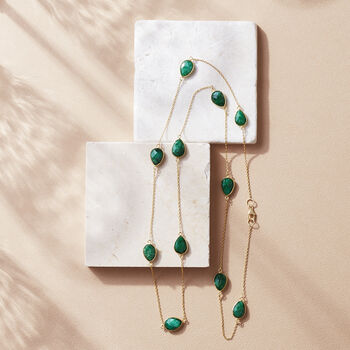 Emerald Gemstone Gold Plated Chain Long Necklace, 2 of 4