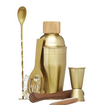 Brass And Wood Six Piece Cocktail Set, 2 of 3