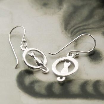 Sterling Silver Cat And Moon Earrings, 3 of 6