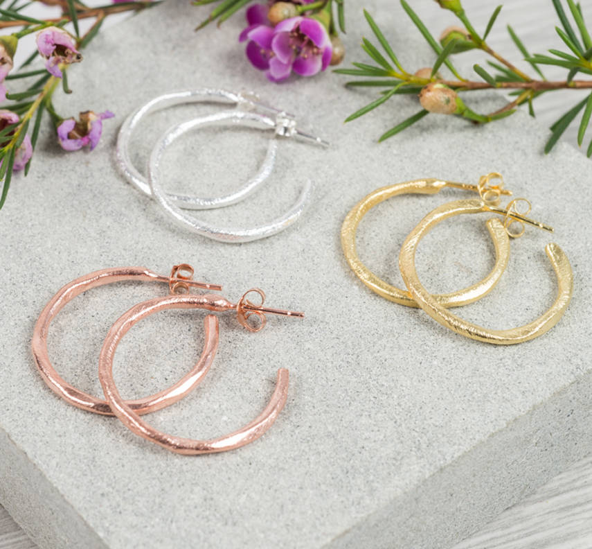 brushed gold or silver piccolo hoop earrings by auree jewellery
