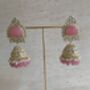 Pink Gold Kundan Jhumki Indian Earrings, thumbnail 2 of 7