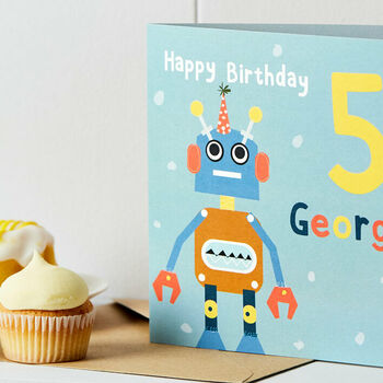 Personalised Robot Birthday Card With Age, 3 of 3