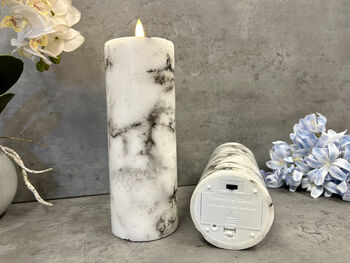 20cm Marbled Grey LED Pillar Candle – Real Wax, 7 of 12