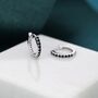 Sterling Silver Minimalist Huggie Hoop Earrings In Sterling Silver With Black Cz Crystals, thumbnail 2 of 12