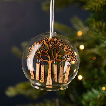 Personalised Wooden Family Tree Glass Dome Bauble, 3 of 4