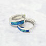 Dainty Blue Fire Opal Inlay Silver Huggie Earrings, thumbnail 1 of 3