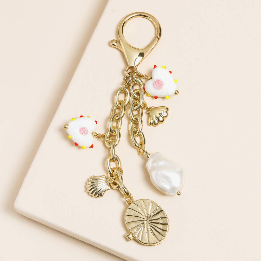 Pearl Heart And Shell Charm Keyring And Bag Charm, 1 of 4