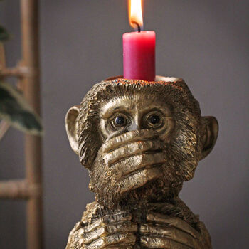 Gold Evil Monkey Mantra Candlestick, 4 of 5