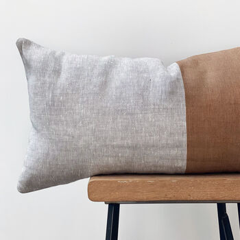 Lumbar Linen Cushion Cover Brown And Grey, 4 of 5