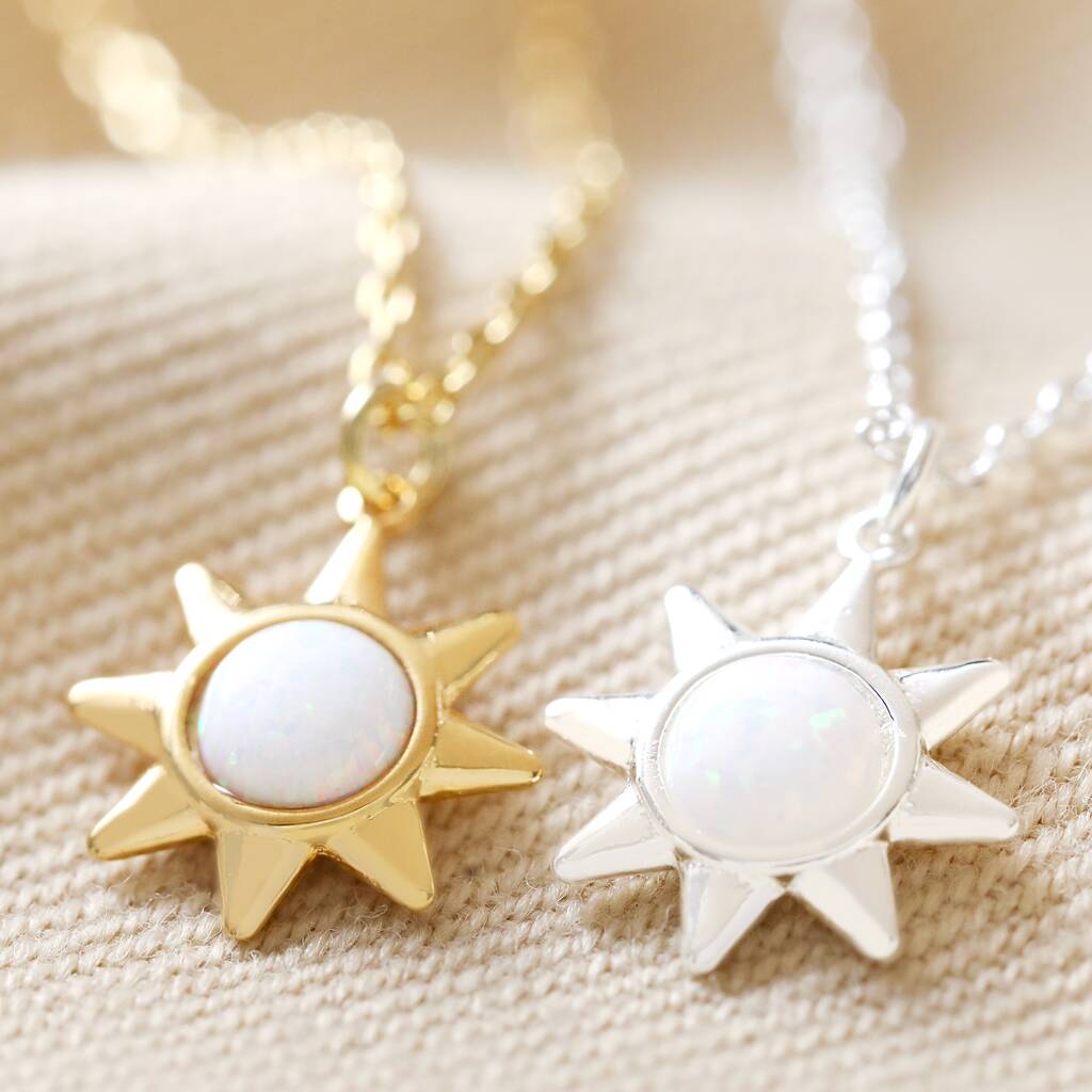 Sunburst Necklace, Opal Necklace, Sun Necklace, Celestial Jewelry