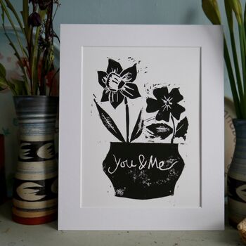Personalised You And Me Birth Flowers Linocut Print, 2 of 8