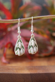 Hand Painted Snowdrop Dropper Earrings, 2 of 4