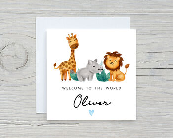 Personalised Welcome To The World Safari Baby Card, 2 of 3