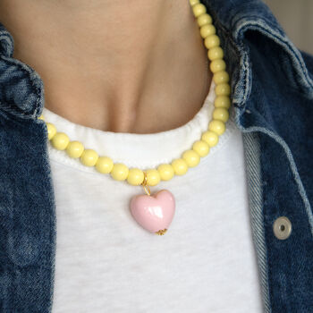 Buttermilk Yellow Bead And Pink Heart Necklace, 3 of 6