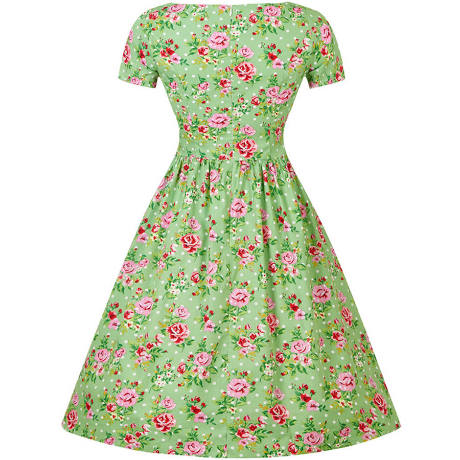 1950s Vintage Style Apple Green Floral Eloise Tea Dress By Lady Vintage ...