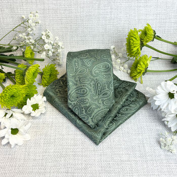 Dark Sage Paisley Wedding Tie Set, 4 of 6