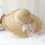 Monaco Cream White Ombré Ribbon Bow Straw Hat, thumbnail 1 of 3