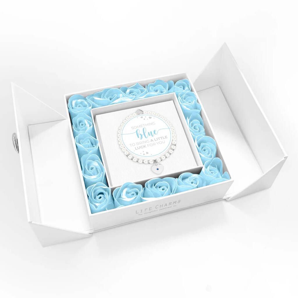 Something Blue Freshwater Pearls Charm Bracelet In Flower Box, 1 of 2