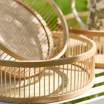 Set Of Three Bamboo Wicker Round Trays, 2 of 3