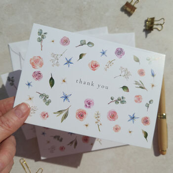 Blush Pink Roses, Gypsophila And Eucalyptus Thank You Cards, 8 of 8