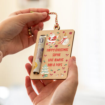 Personalised Christmas Money Gift Holder Santa And Snowman, 6 of 6