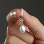 Sterling Silver Genuine Freshwater Pearl And Blue Opal Huggie Hoop Earrings, thumbnail 4 of 10